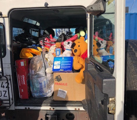 A van loaded with toys