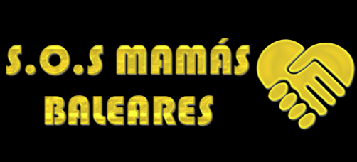 Logo with text S.O.S Mamás Baleares and a stylized hand shake in a form of a heart