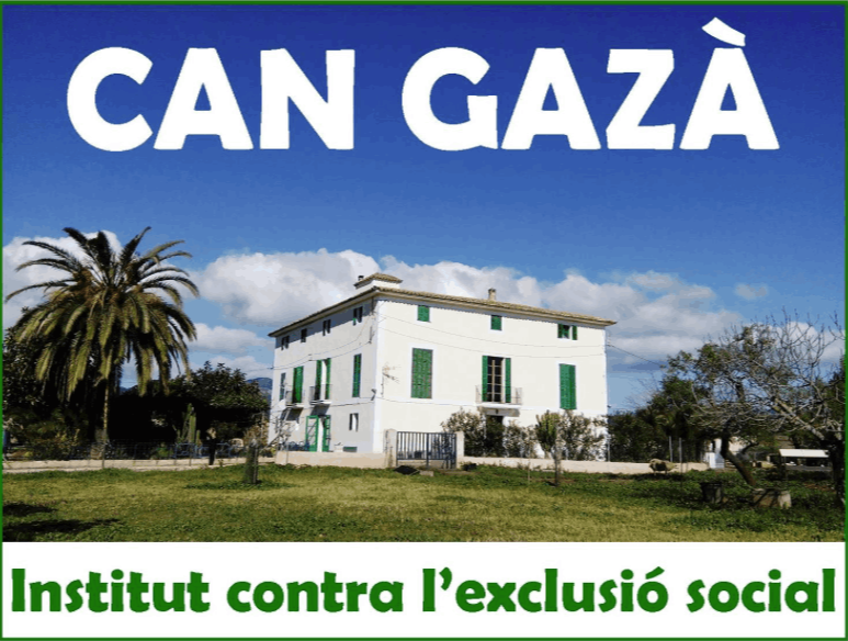The Can Gazá building with text: Can Gazá Institut contra l'exclusió social