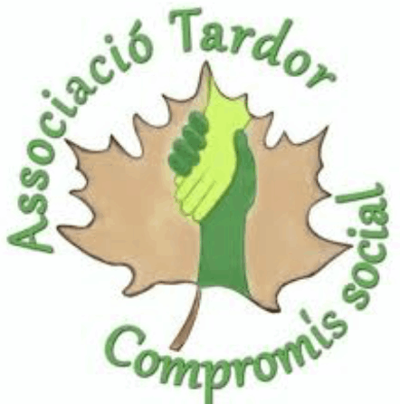 Associaó Tardor logo - a brown leaf in the shape of Mallorca, with interlocked hands on top