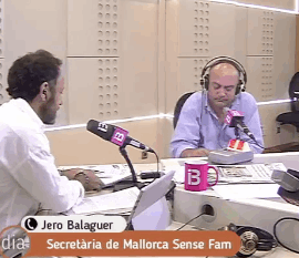 Secretary of Mallorca Sense Fam being interviewed in a radio broadcasting studio
