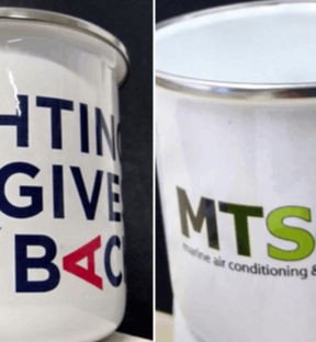 Enamel donation collection mugs