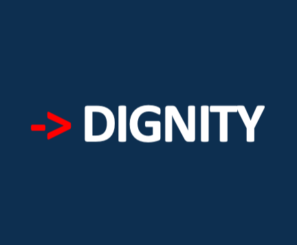 An arrow and text "dignity"